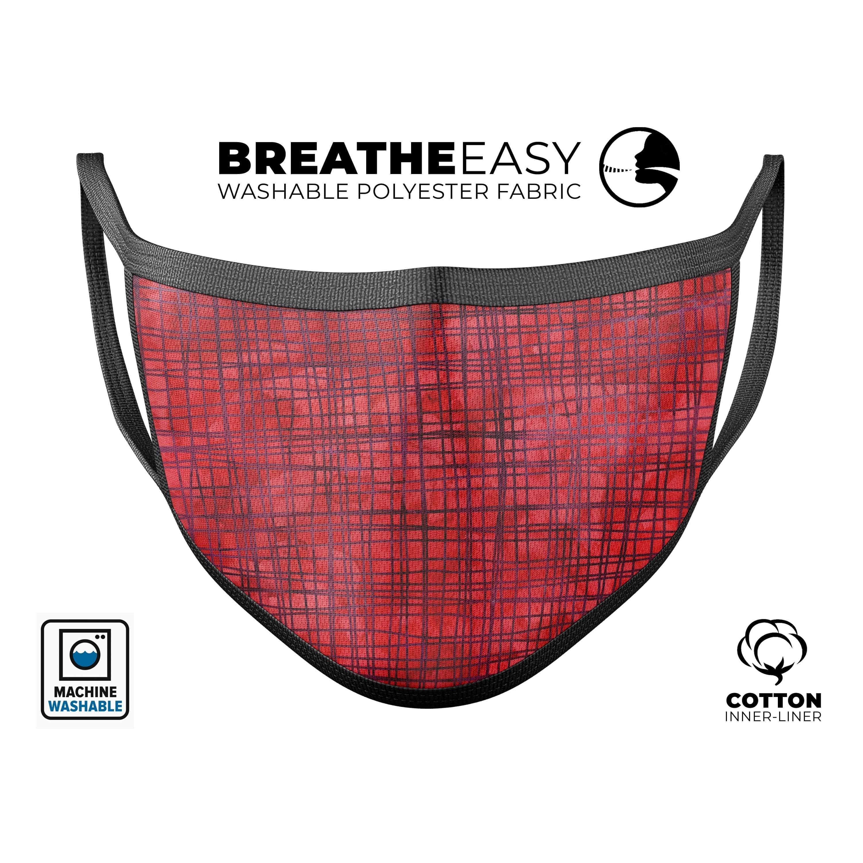 image-Red and Purple Watercolor Cross Hatch - Made in USA Mouth Cover Unisex