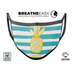 image-Striped Mint and Gold Pineapple - Made in USA Mouth Cover Unisex