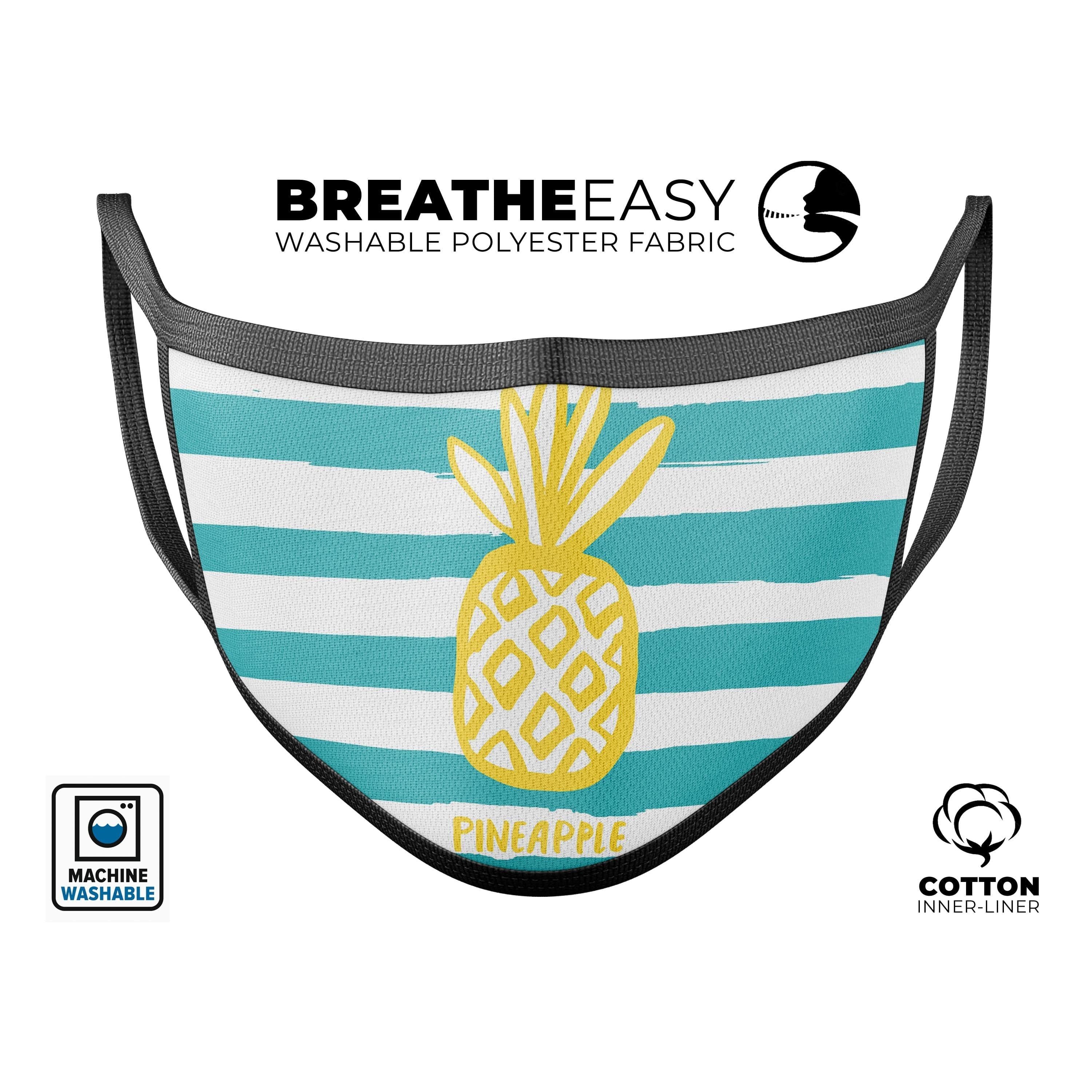 image-Striped Mint and Gold Pineapple - Made in USA Mouth Cover Unisex