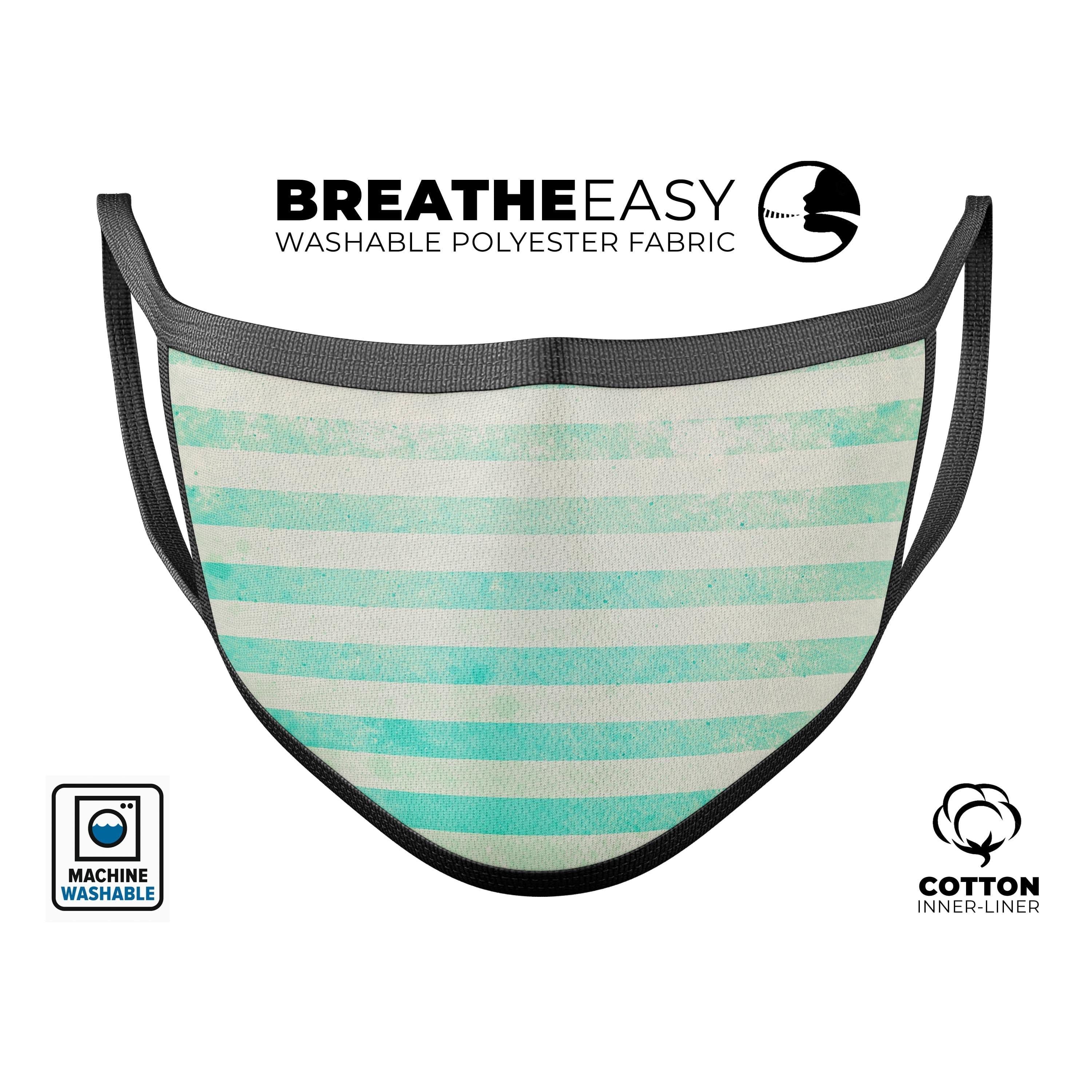 image-Teal and Green Grunge Vertical Stripes - Made in USA Mouth Cover
