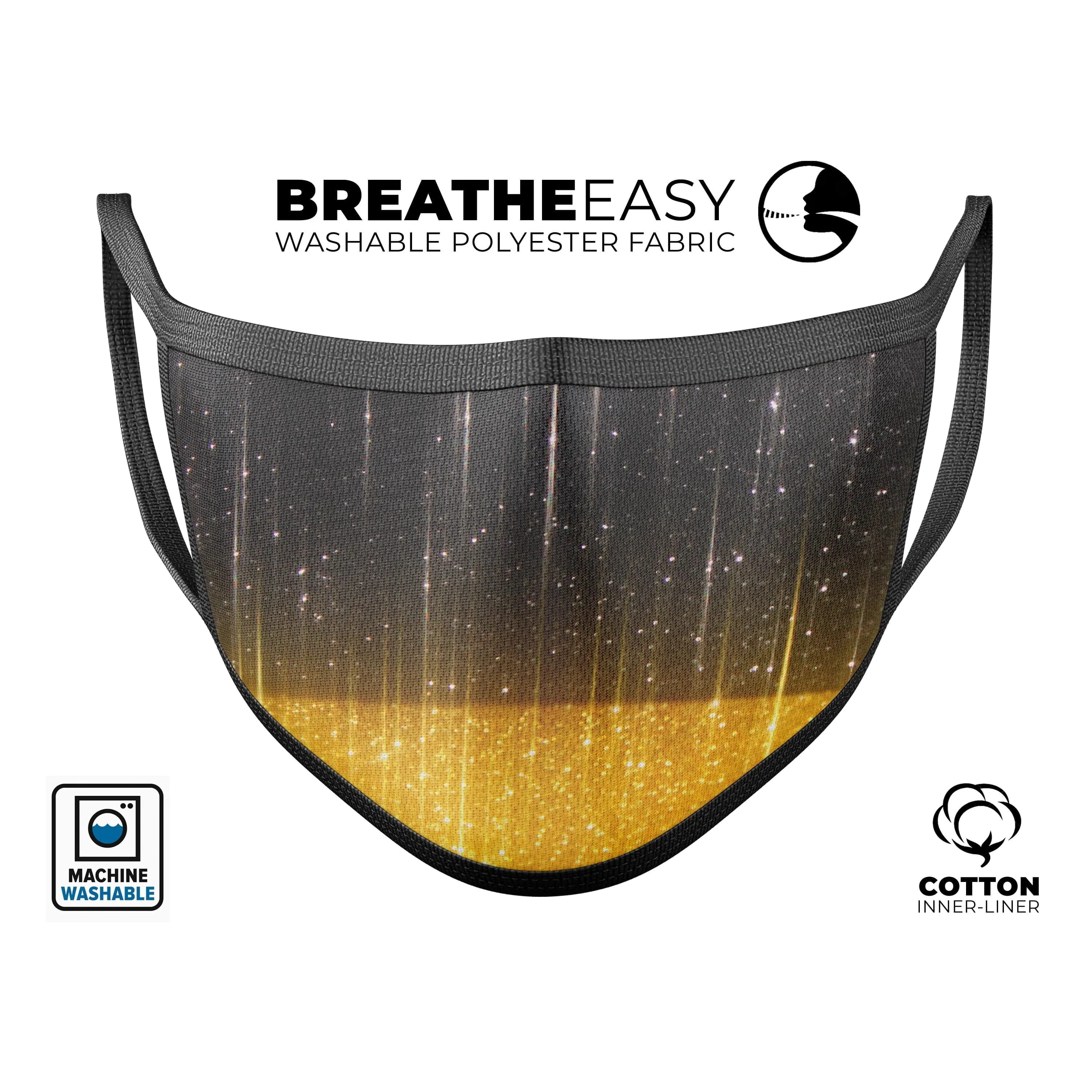 image-Scratched Surface with Glowing Gold Sparkle - Made in USA Mouth Cover