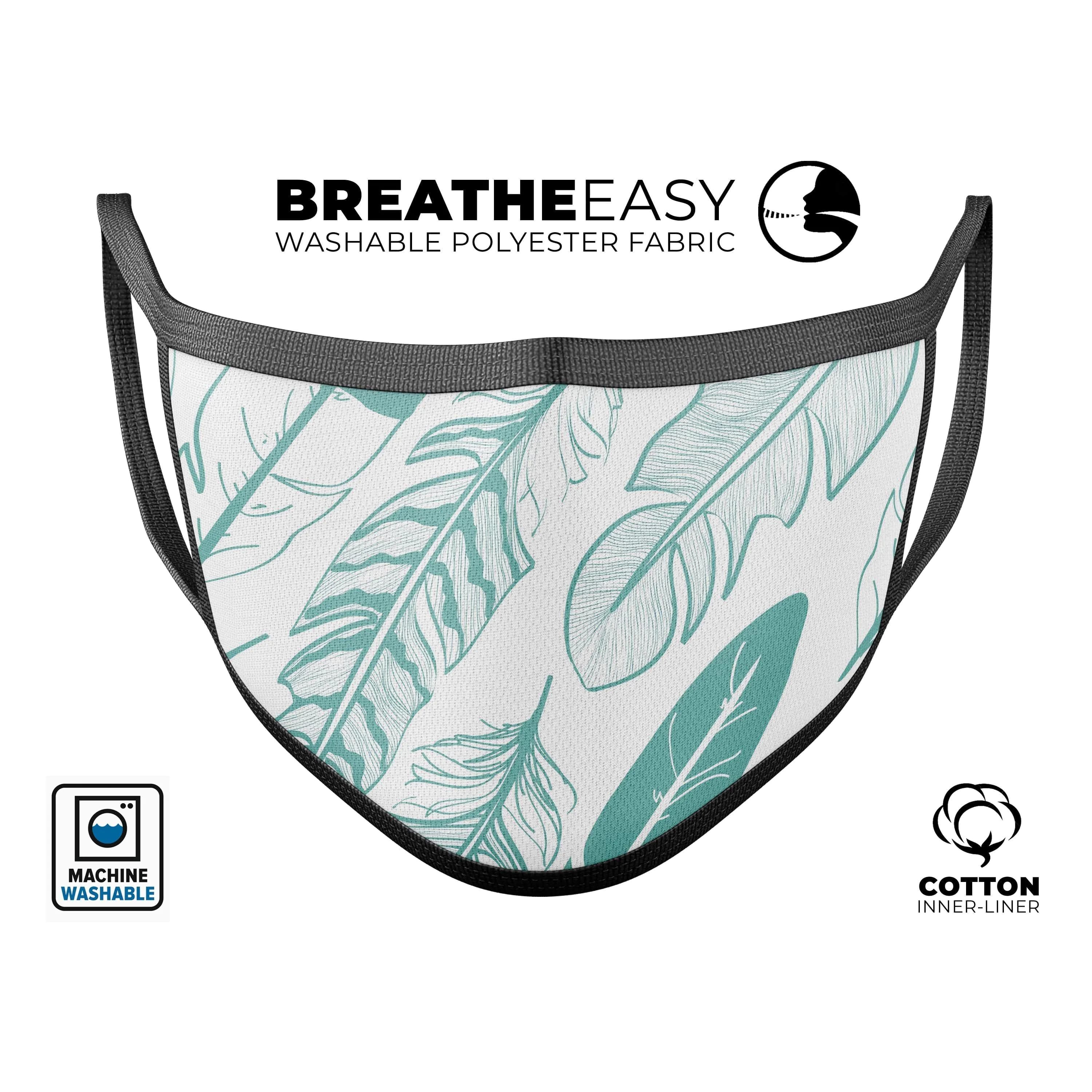 image-Teal Feather Pattern - Made in USA Mouth Cover Unisex Anti-Dust Cotton