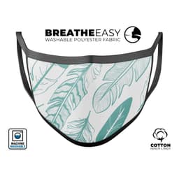 image-Teal Feather Pattern - Made in USA Mouth Cover Unisex Anti-Dust Cotton