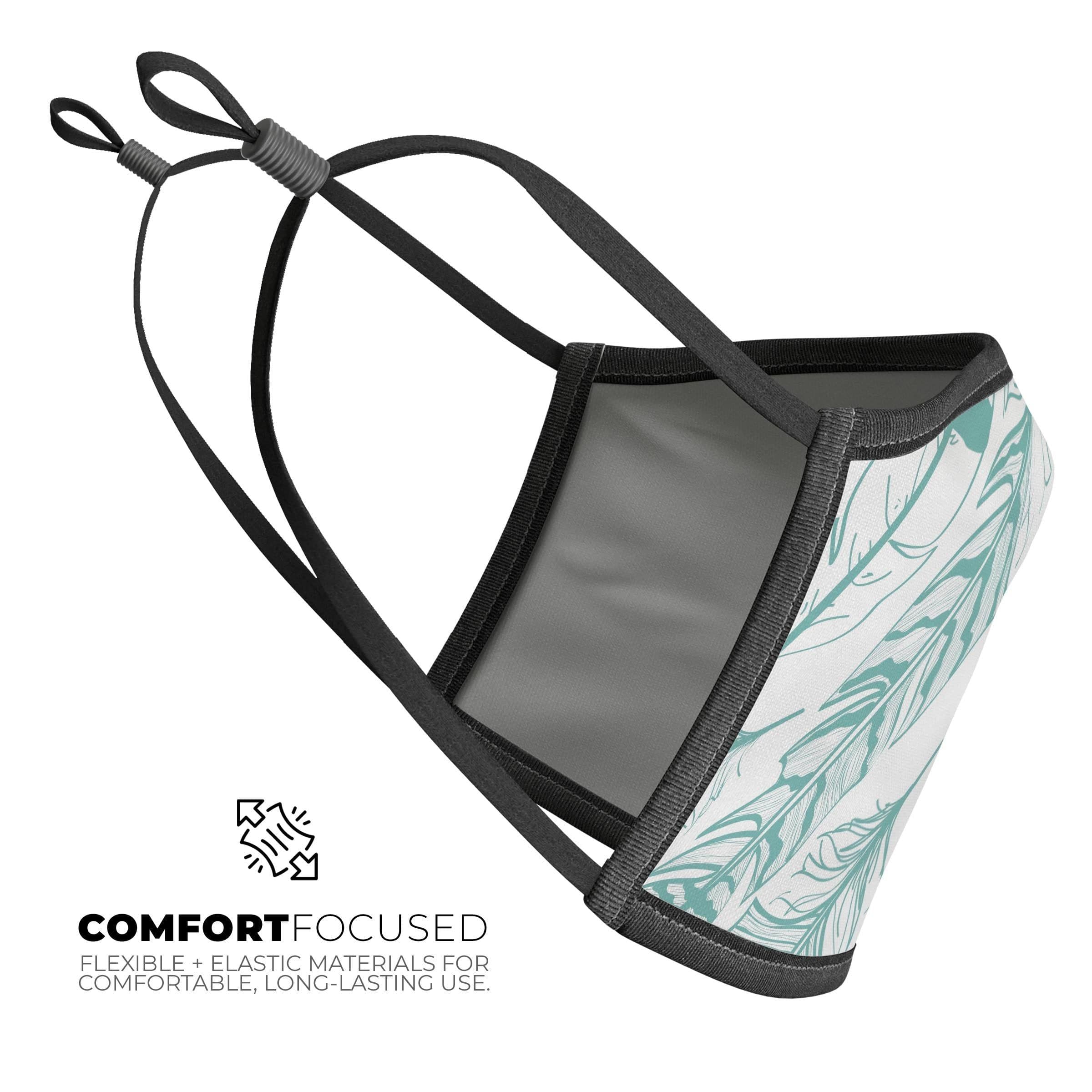 image-Teal Feather Pattern - Made in USA Mouth Cover Unisex Anti-Dust Cotton