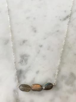 image-Sterling Silver 3 Oval Stone Labradorite Bar Necklace