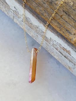 image-Single Raw Peach Quartz Crystal Pendant Necklace in Gold