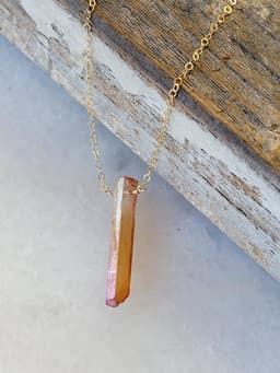image-Single Raw Peach Quartz Crystal Pendant Necklace in Gold