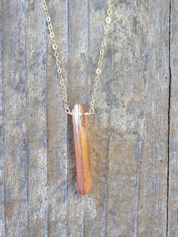 image-Single Raw Peach Quartz Crystal Pendant Necklace in Gold