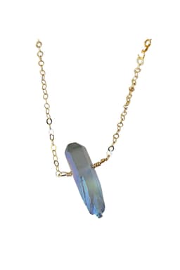 image-Single Raw Mystic Grey Quartz Crystal Pendant Necklace in Gold