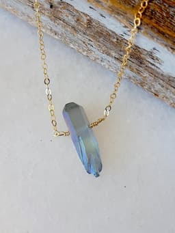 image-Single Raw Mystic Grey Quartz Crystal Pendant Necklace in Gold