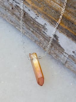 image-Single Raw Peach Quartz Crystal Pendant Necklace in Silver