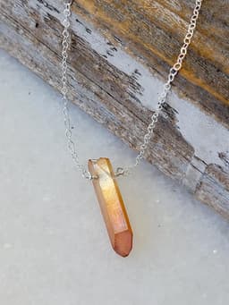 image-Single Raw Peach Quartz Crystal Pendant Necklace in Silver