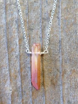 image-Single Raw Peach Quartz Crystal Pendant Necklace in Silver