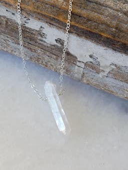 image-Single Raw Rainbow Quartz Crystal Pendant Necklace in Silver