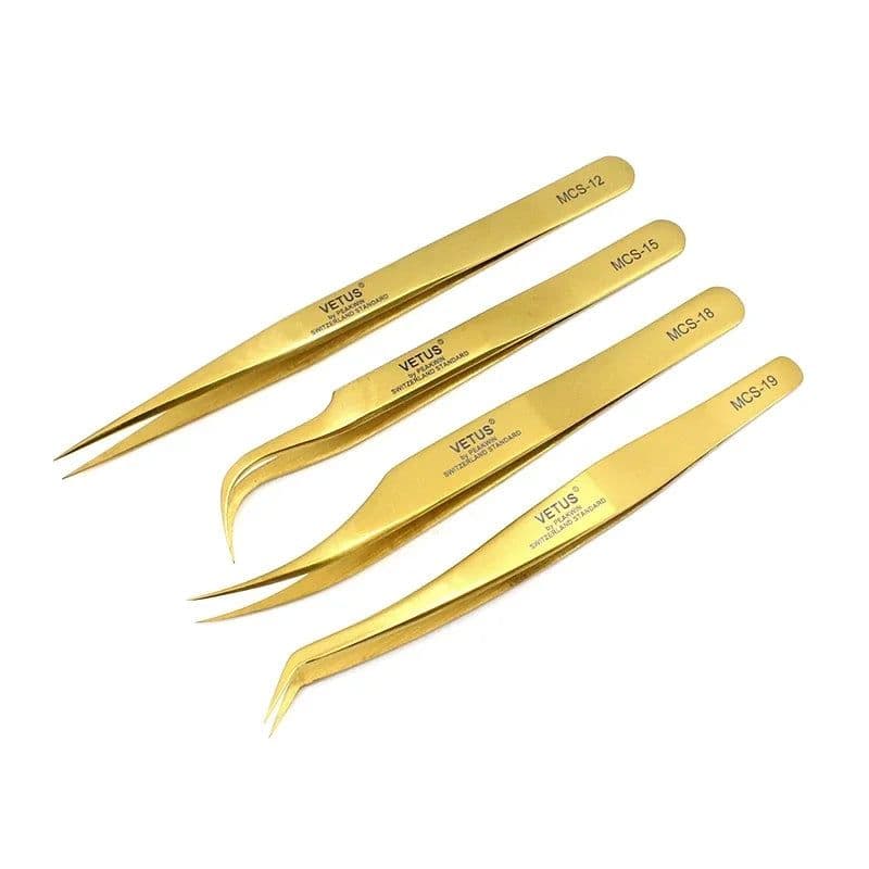 image-100%Vetus MCS Series Golden colors Premium Beauty Makeup Tweezers for Eyelashes Extension Pinzas Super precision