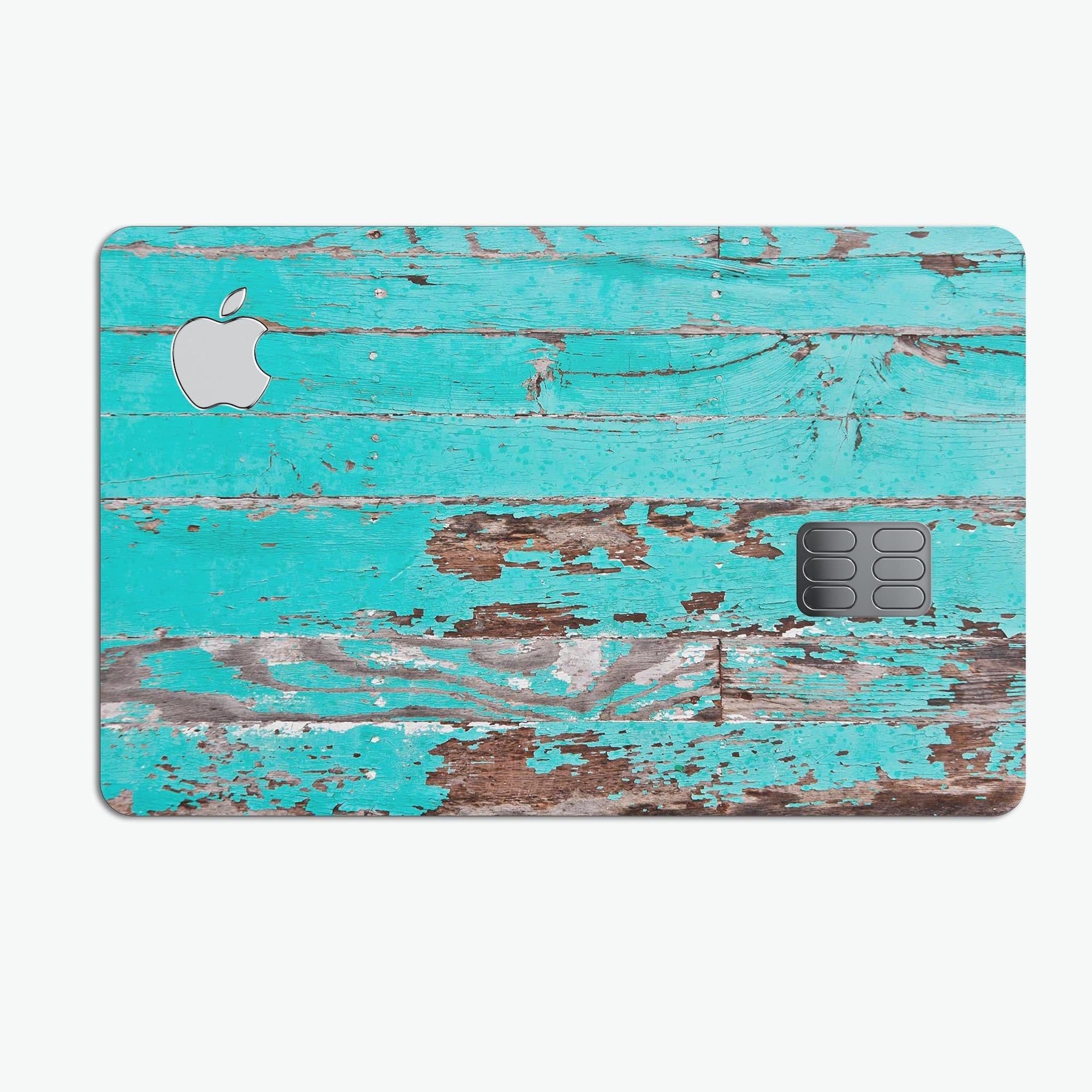 image-Turquoise Chipped Paint on Wood - Premium Protective Decal Skin-Kit