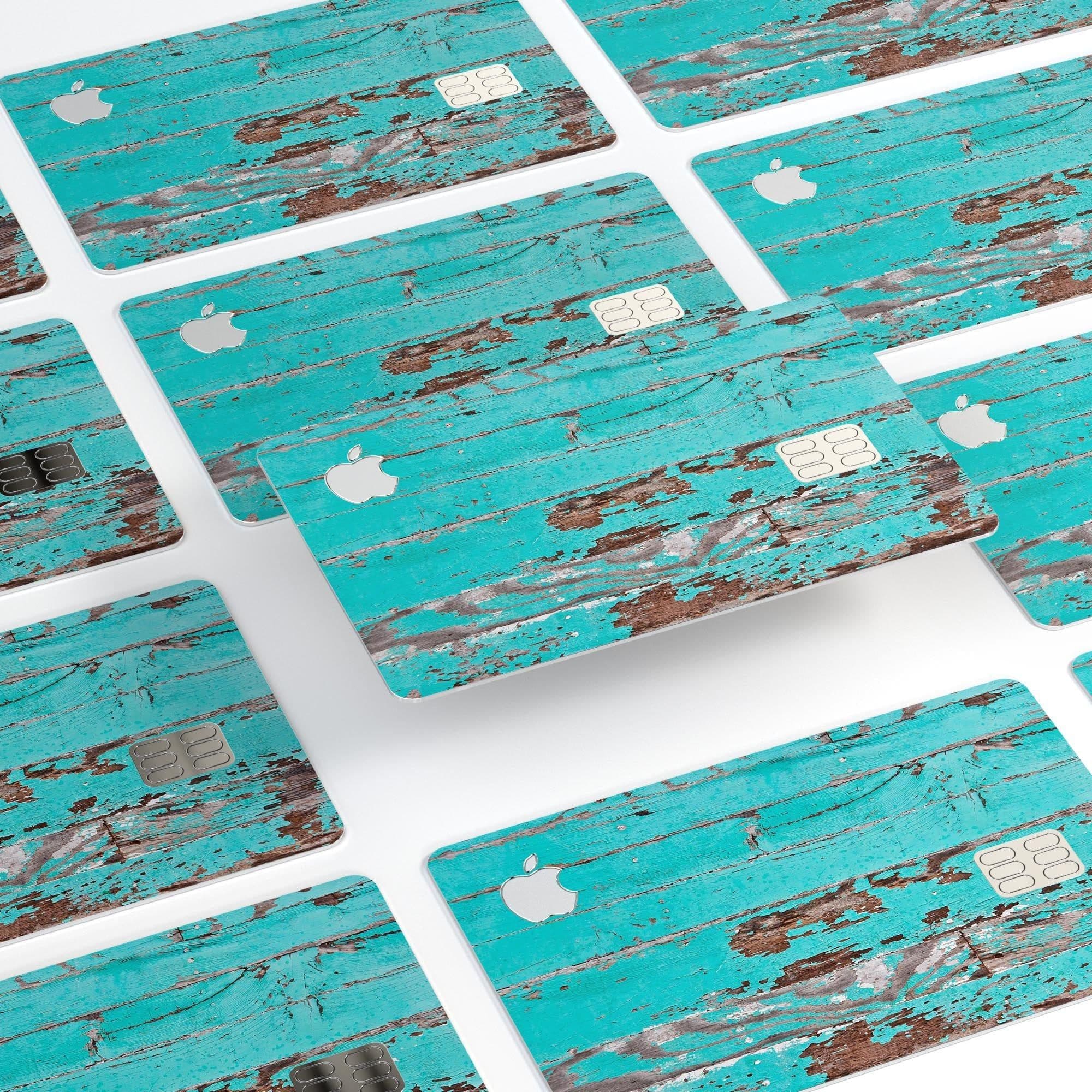 image-Turquoise Chipped Paint on Wood - Premium Protective Decal Skin-Kit
