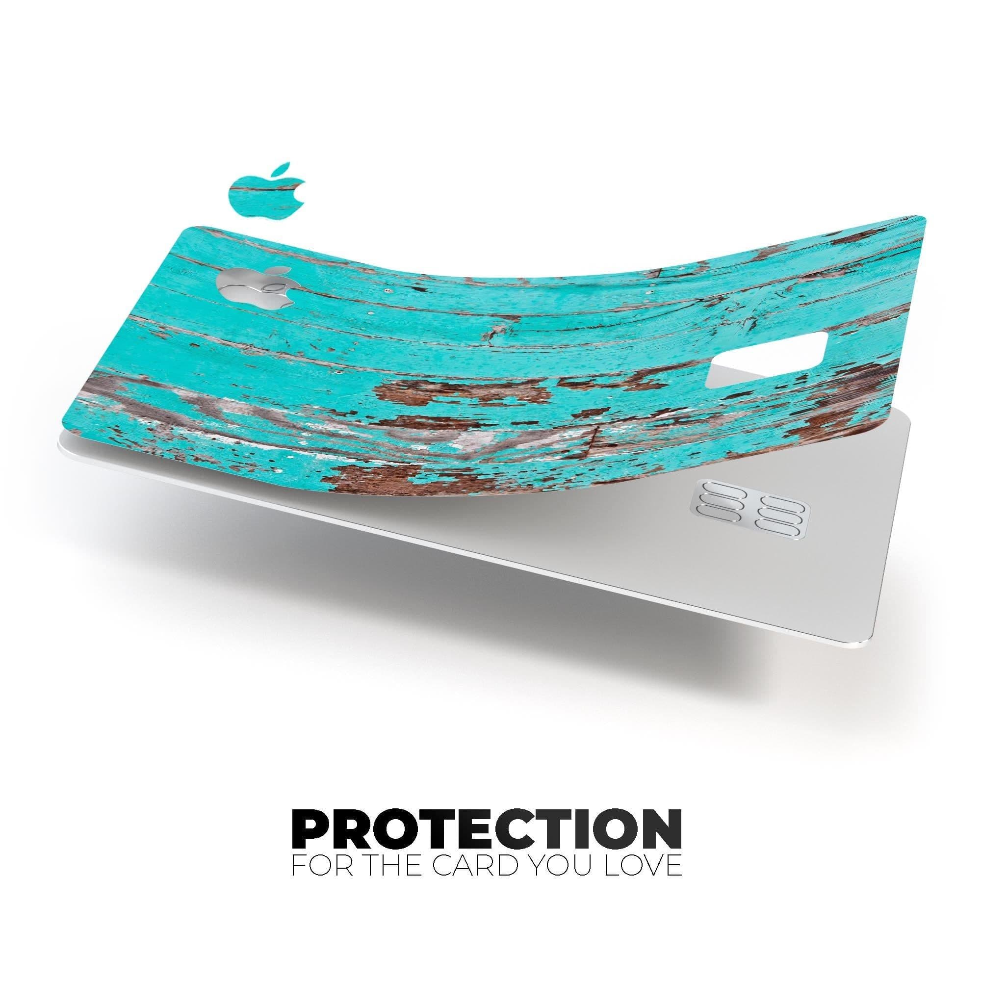 image-Turquoise Chipped Paint on Wood - Premium Protective Decal Skin-Kit