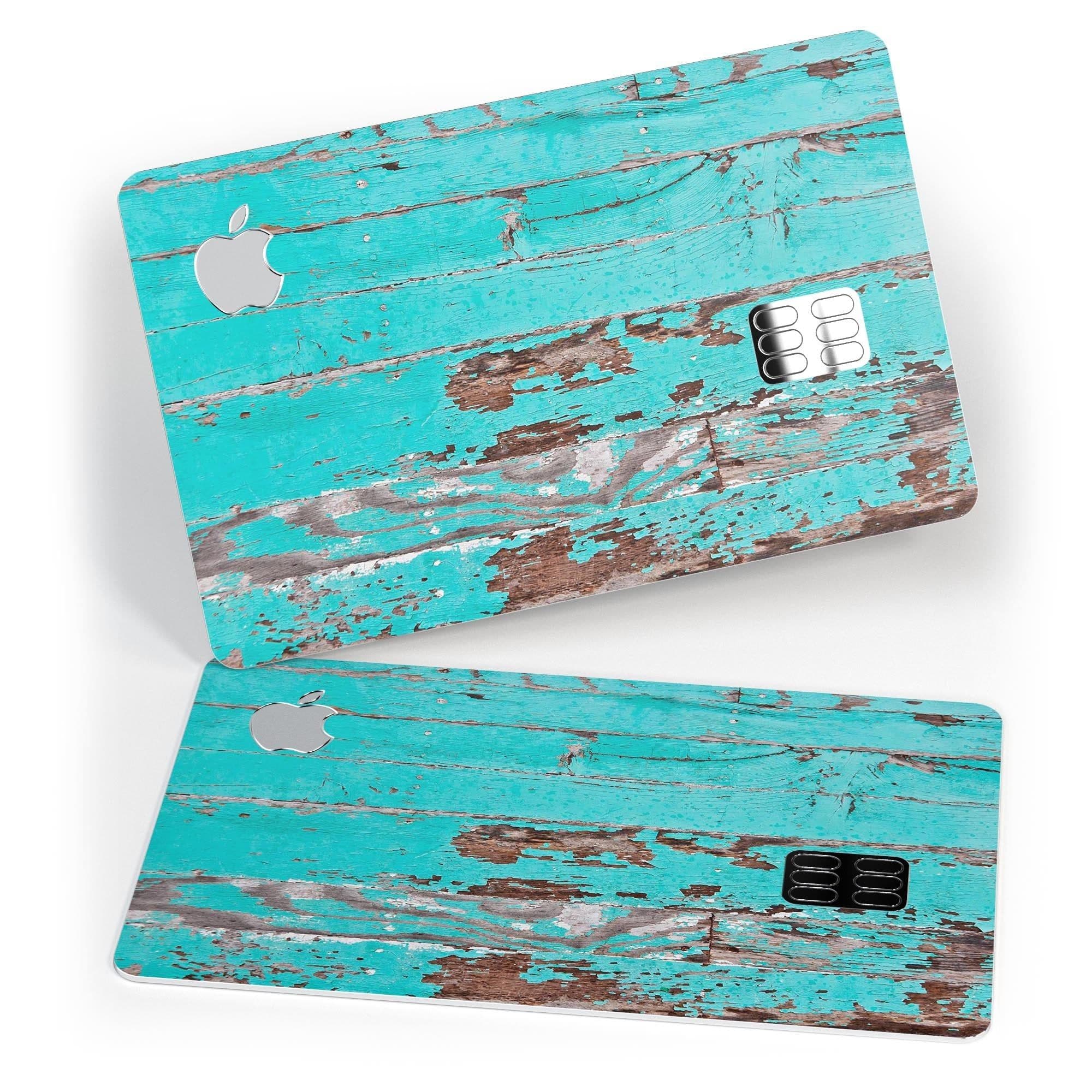 image-Turquoise Chipped Paint on Wood - Premium Protective Decal Skin-Kit