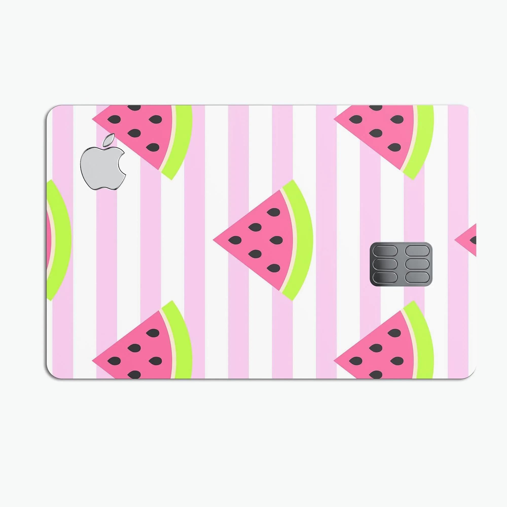 image-Cartoon Watermelon Over Pink Stripes - Premium Protective Decal