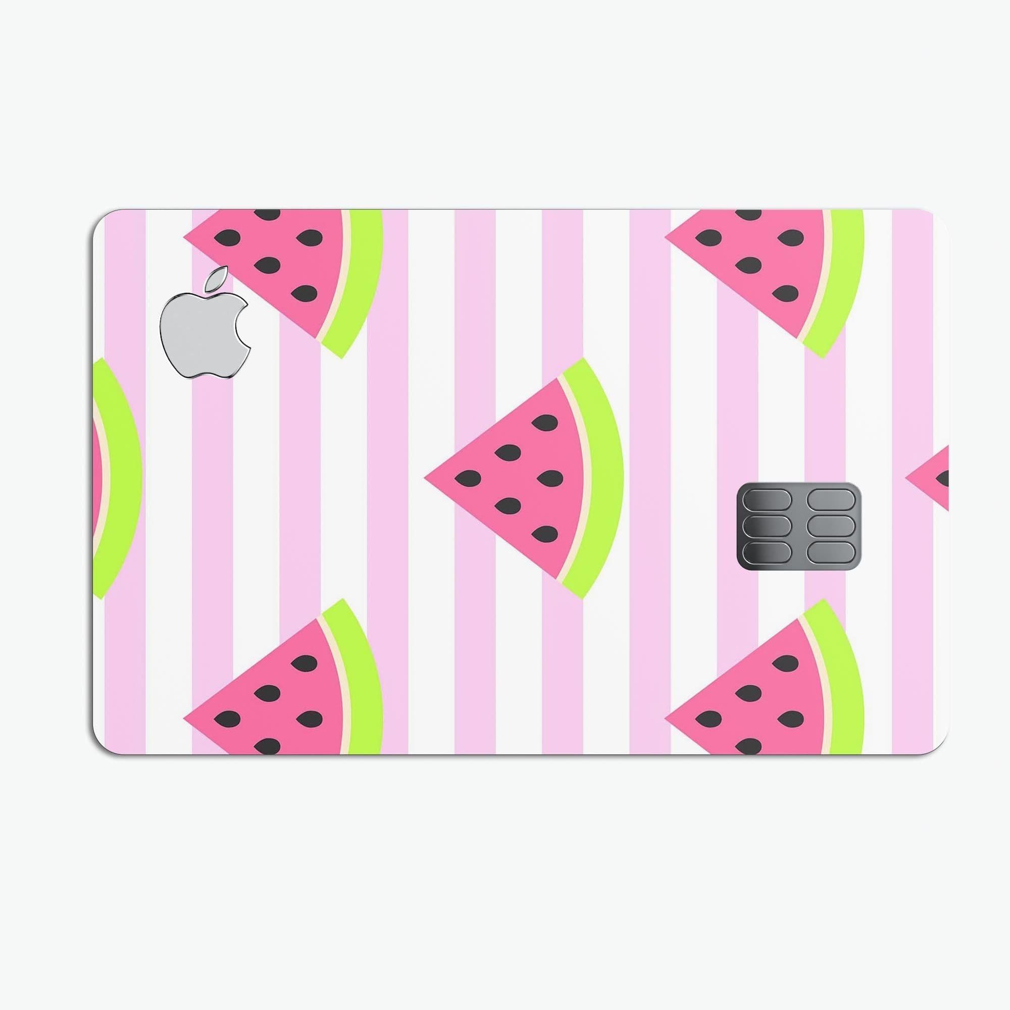 image-Cartoon Watermelon Over Pink Stripes - Premium Protective Decal