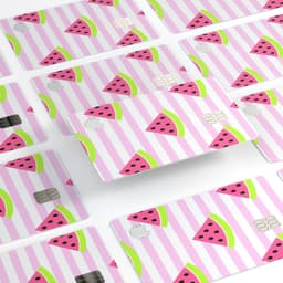 image-Cartoon Watermelon Over Pink Stripes - Premium Protective Decal