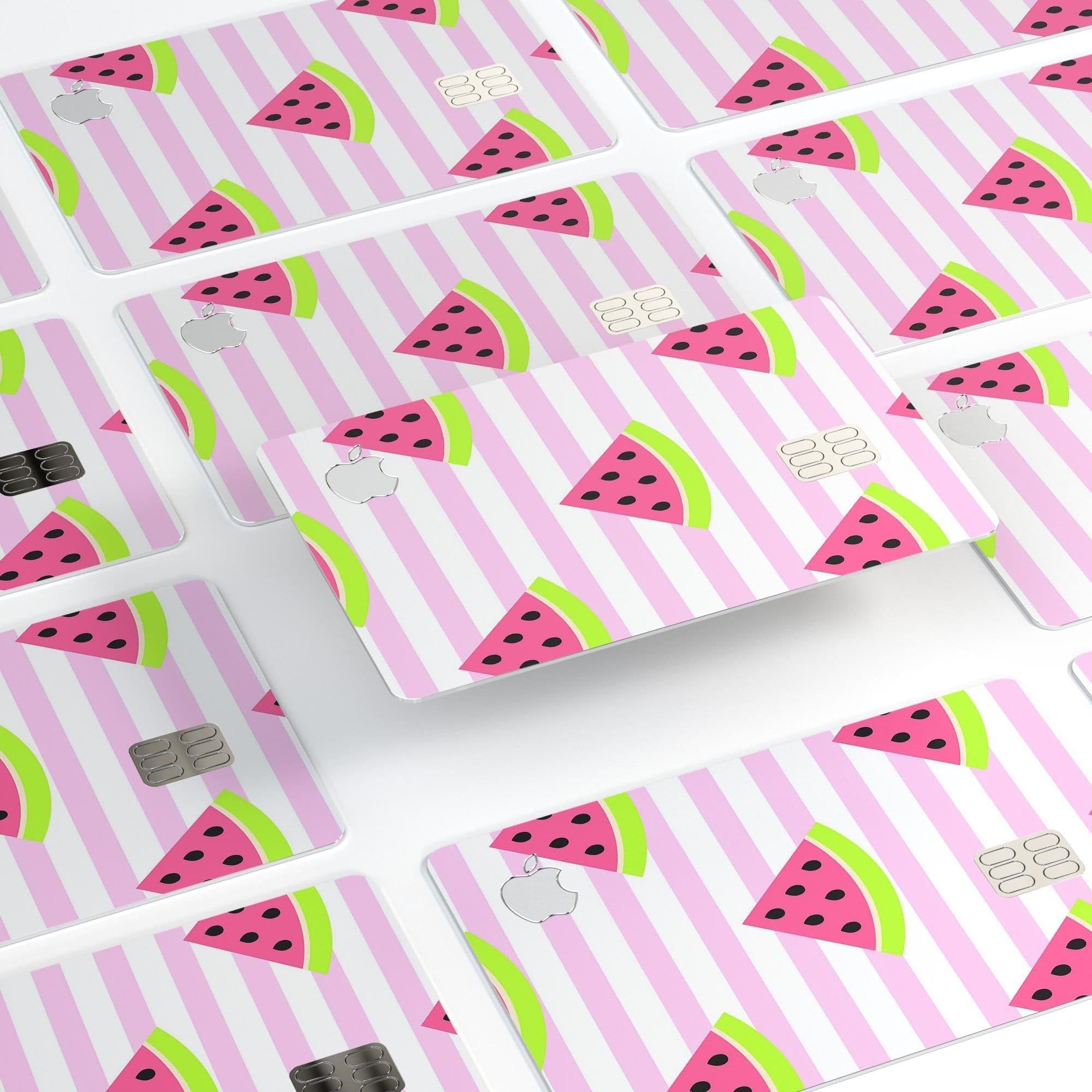 image-Cartoon Watermelon Over Pink Stripes - Premium Protective Decal