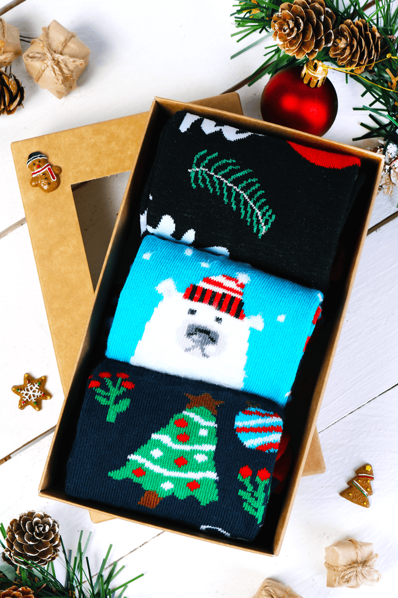 image-WHITE BEAR gift box with 3 pairs of socks