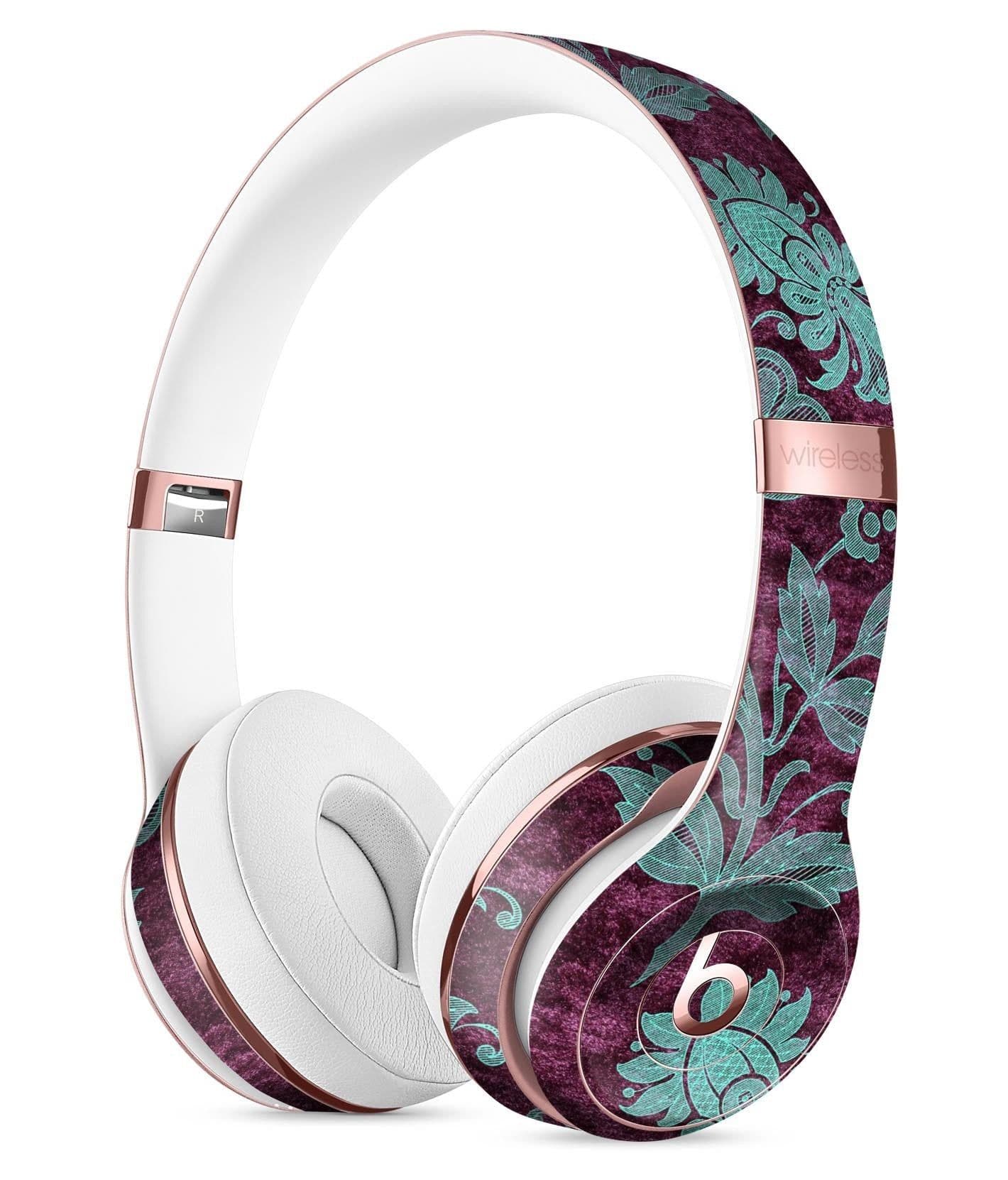 image-Burgundy and Turquoise Floral Velvet Full-Body Skin Kit for the Beats