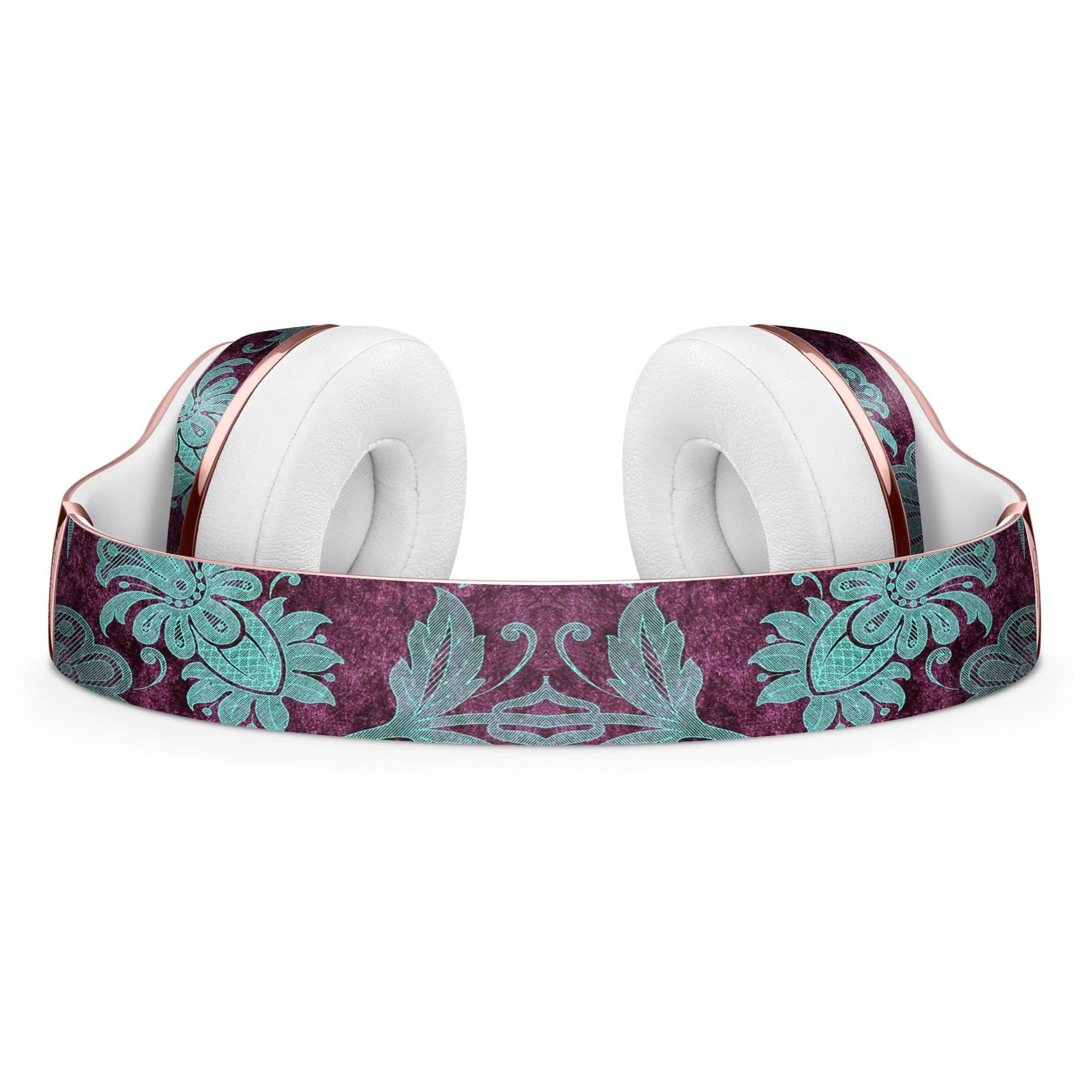 image-Burgundy and Turquoise Floral Velvet Full-Body Skin Kit for the Beats