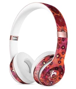image-Floral Pattern on Red Watercolor Full-Body Skin Kit for the Beats by