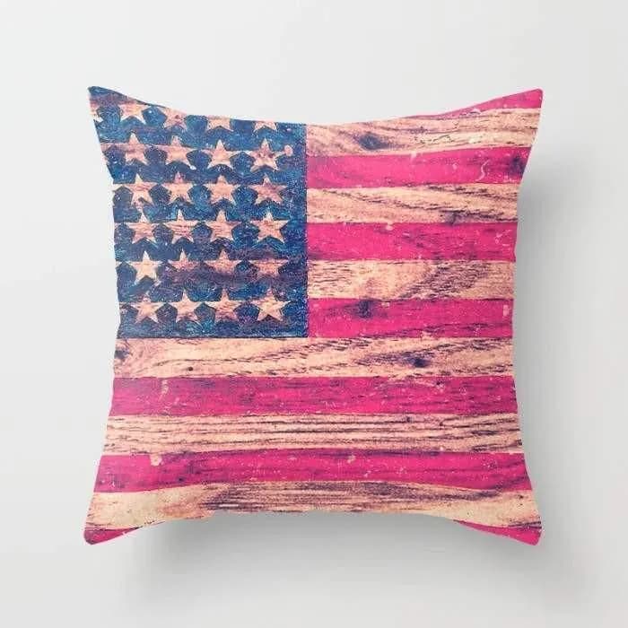 image-Vintage Pink Patriotic American Flag Retro Wood Cushion/Pillow