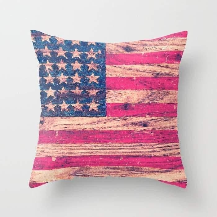 image-Vintage Pink Patriotic American Flag Retro Wood Cushion/Pillow