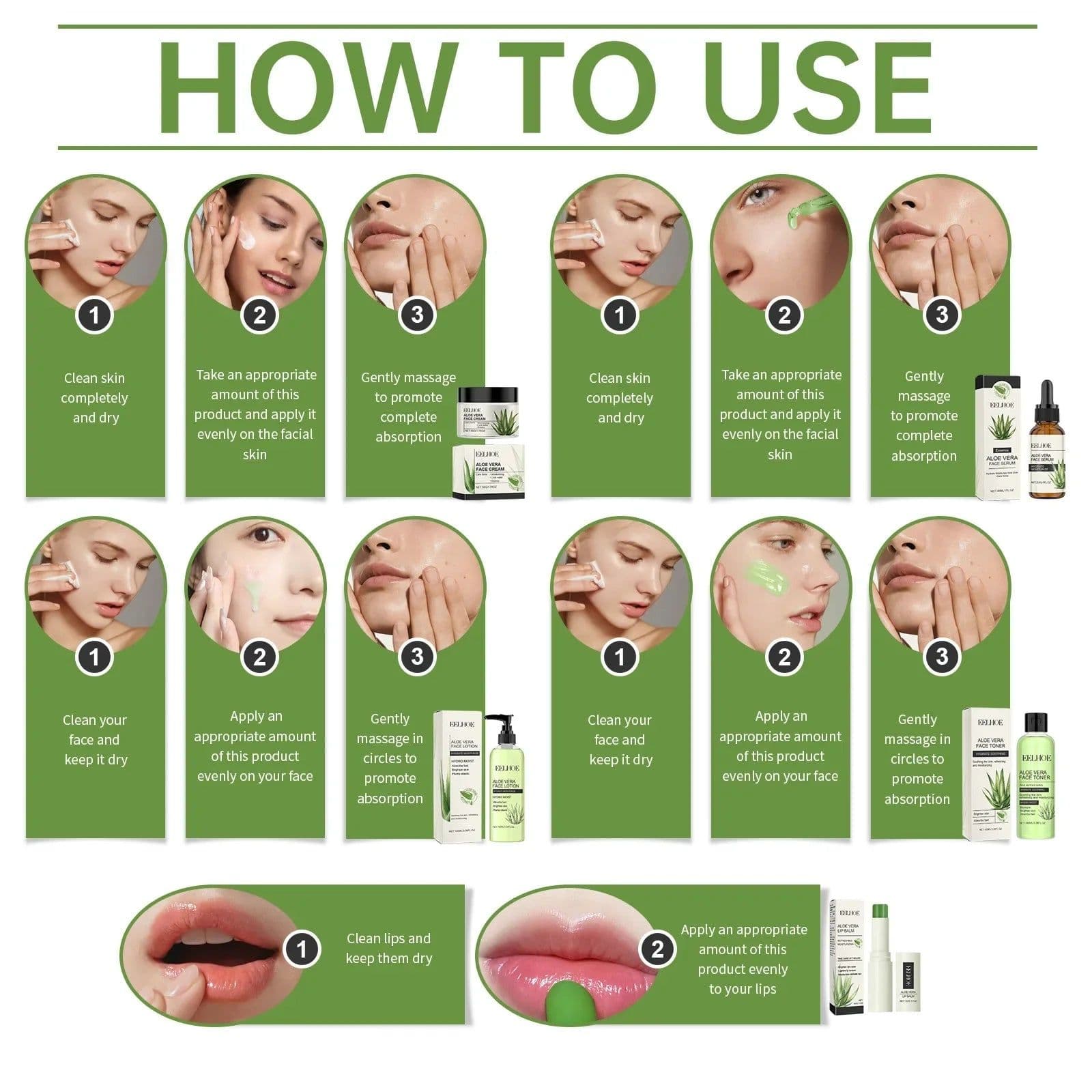 image-Eelhoe Aloe Vera Skin Care Series Fade Fine Lines Light Weight Improving Elasticity Nourishing Hydrating Facial Moisturizing Set