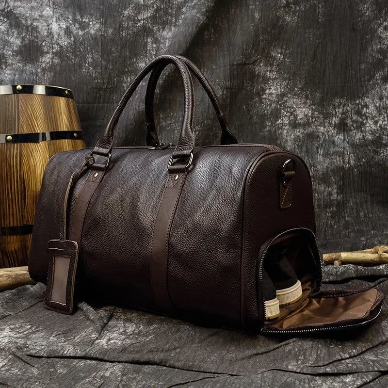 image-Luxury Genuine Leather Men Women Travel Bag Cow Leather Carry On Luggage Bag Travel Shoulder Bag Male Female Weekend Duffle Bag