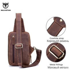 image-BULLCAPTAIN Men's Crossbody Bags Crazy Horse Leather Chest Bag's Leather Crossbody Bages Retro Men's Zip Pocket Short Travel Bag