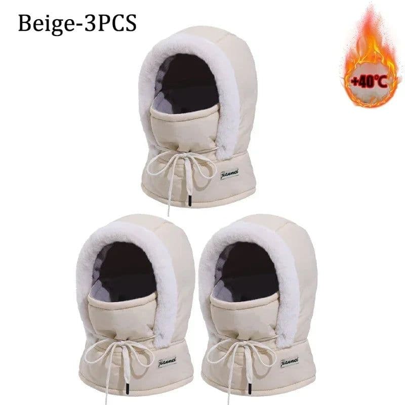 image-Cold Weather Thermal Balaclava Scarf Winter Windproof Hood Hat Plush Neck Warmer Ski Face Mask for Outdoor Activities
