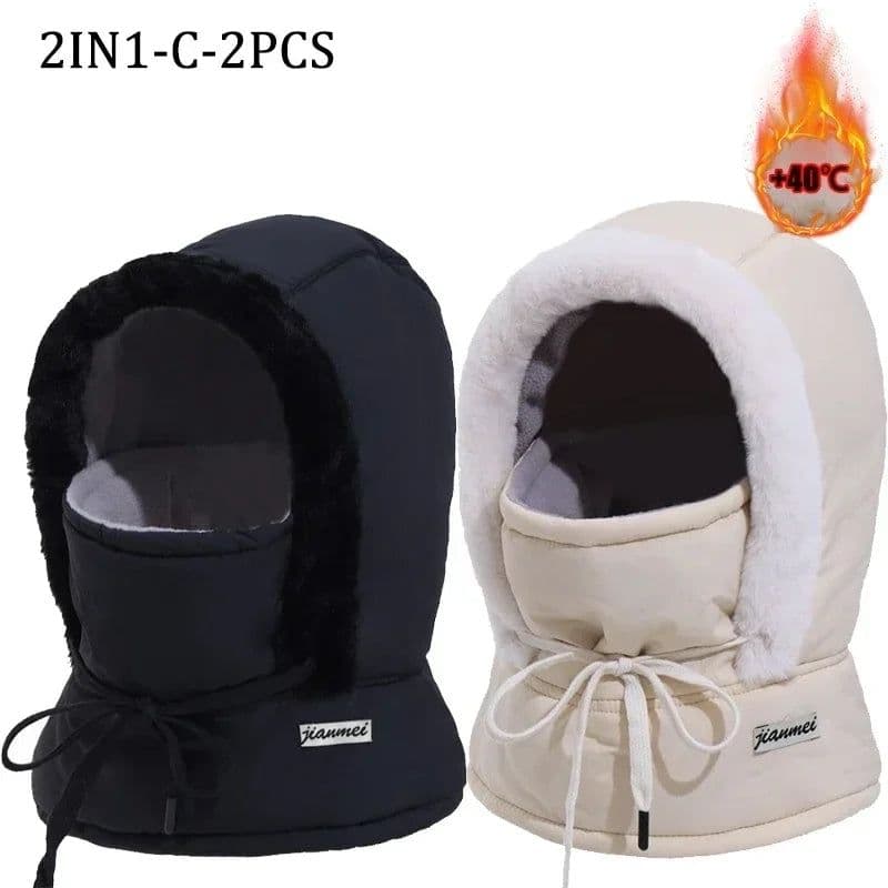 image-Cold Weather Thermal Balaclava Scarf Winter Windproof Hood Hat Plush Neck Warmer Ski Face Mask for Outdoor Activities
