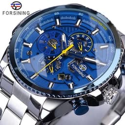 image-Forsining Three Dial Calendar Stainless Steel Men Mechanical Automatic Wrist Watches Top Brand Luxury Military Sport Male Clock