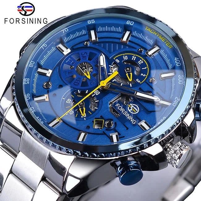 image-Forsining Three Dial Calendar Stainless Steel Men Mechanical Automatic Wrist Watches Top Brand Luxury Military Sport Male Clock
