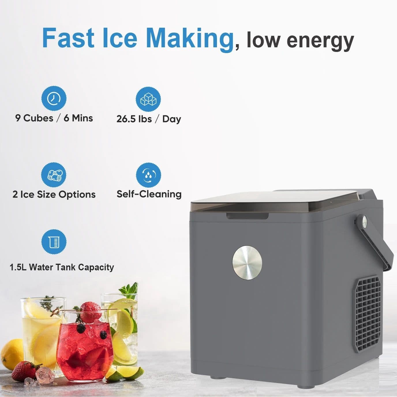 image-Household 12kg 110V/220V-240V Home Commercial Small Counter Top Bullet Shaped Round Ice Cube Maker Electric Portable Ice Machine