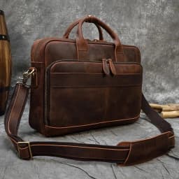 image-Retro Laptop Briefcase Bag Genuine Leather Handbags Casual 15.6" Business Bag Daily Working Tote Bags Men Male bag for documents