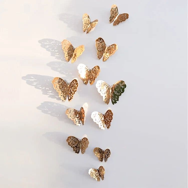 image-12Pcs/Set Hollow 3D Butterfly Wall Stickers For Wedding Decoration Living Room Window Home Decor Gold Silver Butterflies Decals