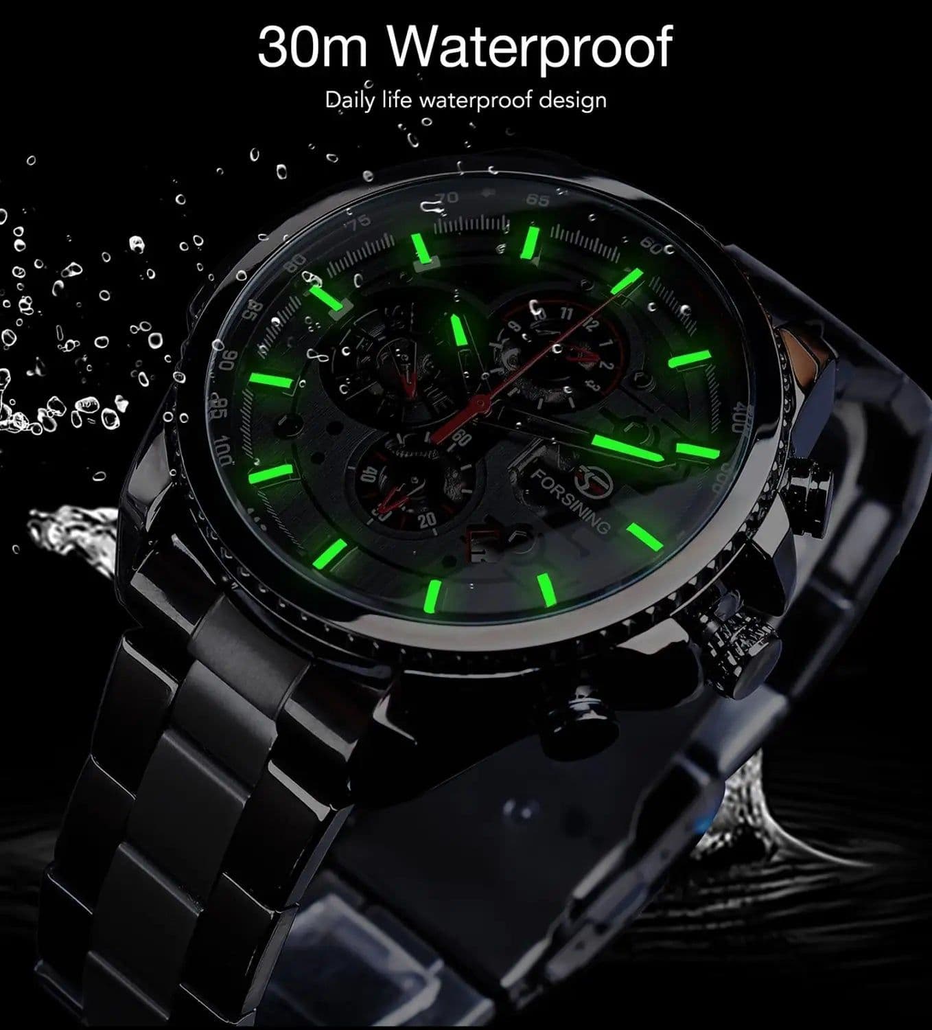 image-Forsining Three Dial Calendar Stainless Steel Men Mechanical Automatic Wrist Watches Top Brand Luxury Military Sport Male Clock