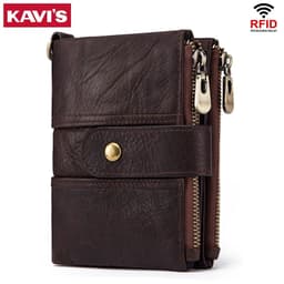 image-KAVIS 100% Genuine Leather Rfid Wallet Men Crazy Horse Wallets Coin Purse Short Male Money Bag Quality Designer Mini Walet Small