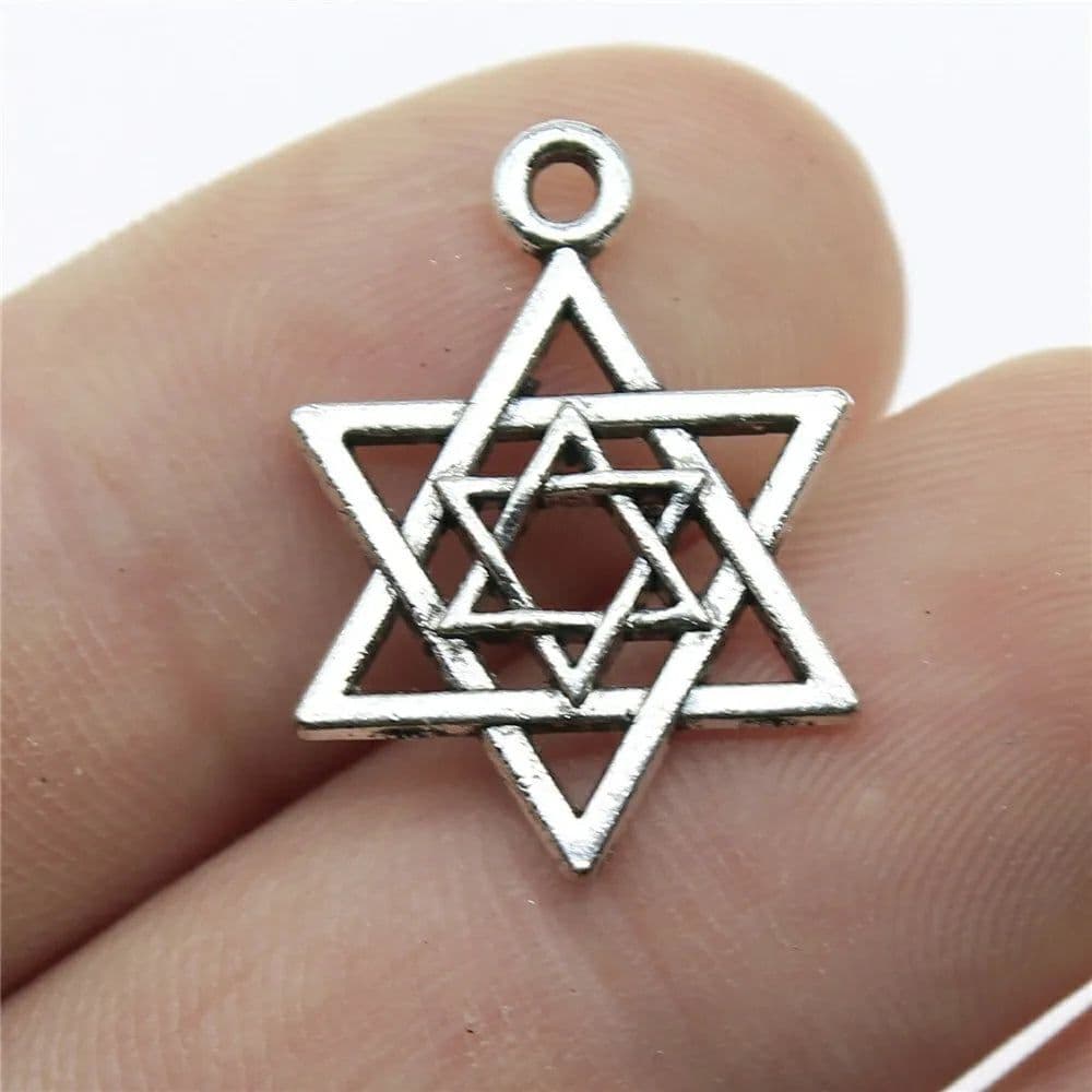 image-WYSIWYG 20pcs 22mm Antique Silver Color Antique Bronze Plated Star Of David Pendants Star Of David Charm David Star Pendant
