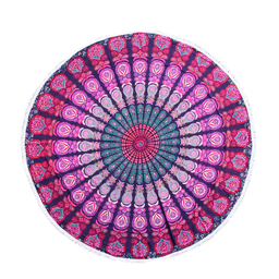 image-Toile ronde "Mandala Lavande" à pompons en coton