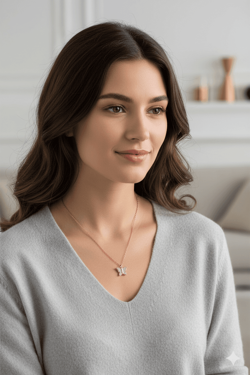 image-925 Sterling Silver Rose Gold Butterfly Necklace for Women Elegant