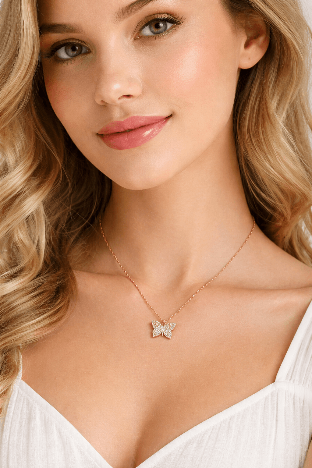 image-925 Sterling Silver Rose Gold Butterfly Necklace for Women Elegant