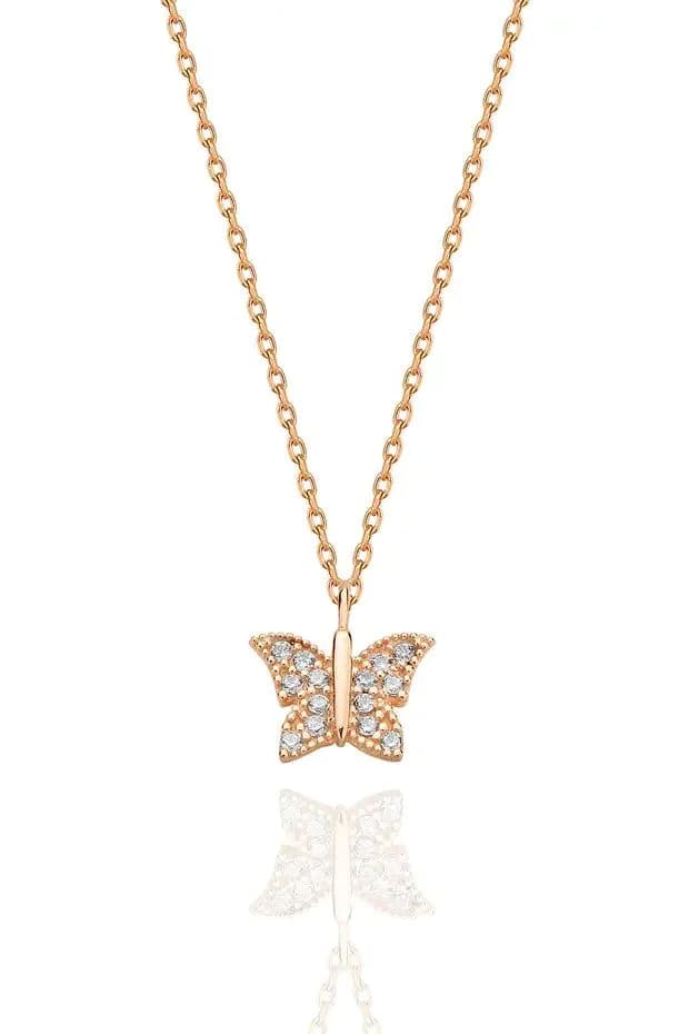 image-925 Sterling Silver Rose Gold Butterfly Necklace for Women Elegant